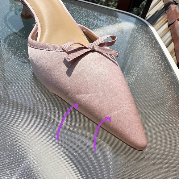 Reformation Wade Kitten Heel Sandals Slingback Bow Silk Pink 8.5 - Picture 7 of 16